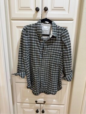 KMJ Daisy Demi Fit Flannel Plaid Shirt — Gray and Olive